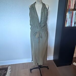 Elegant Backless Olive Green Dress
